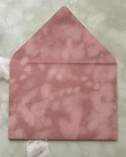  Dusty Pink velvet envelope flat lay close-up — Polina Perri