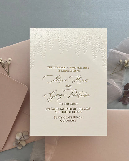 Embossed Wisteria Wedding Invitations on Cotton Card Stock — Polina Perri