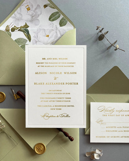 Eleanor Wedding Invitation and RSVP Card with Floral Envelope Liner — Polina Perri