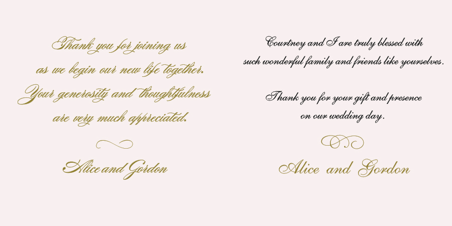 Wedding wording Thank you card