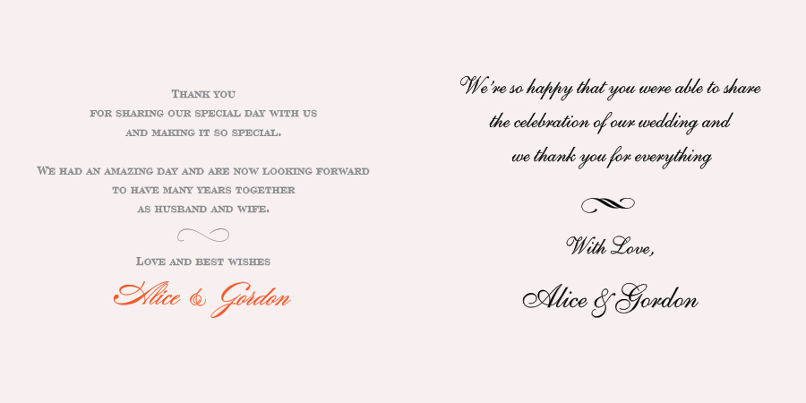 Wedding wording Thank you card